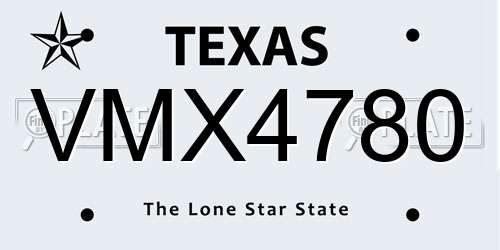 VMX4780 Texas License Plate