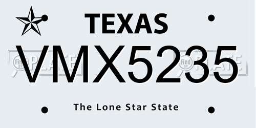 VMX5235 Texas License Plate