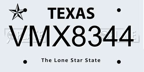 VMX8344 Texas License Plate