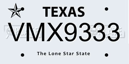 VMX9333 Texas License Plate