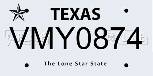VMY0874 Texas License Plate