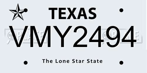 VMY2494 Texas License Plate
