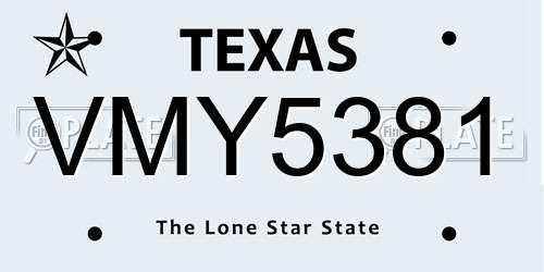 VMY5381 Texas License Plate