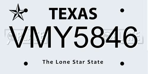 VMY5846 Texas License Plate