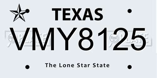 VMY8125 Texas License Plate