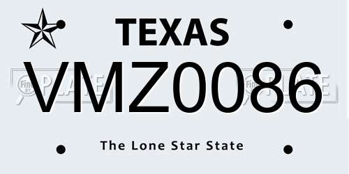 VMZ0086 Texas License Plate
