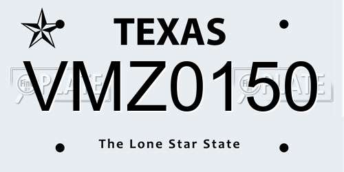 VMZ0150 Texas License Plate