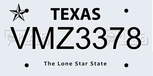 VMZ3378 Texas License Plate