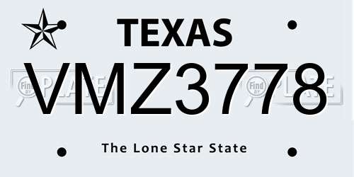 VMZ3778 Texas License Plate