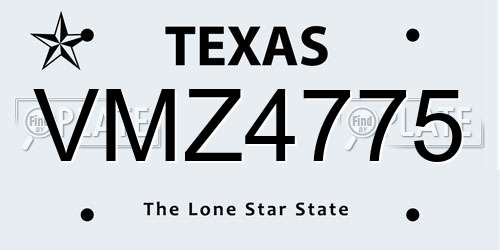 VMZ4775 Texas License Plate