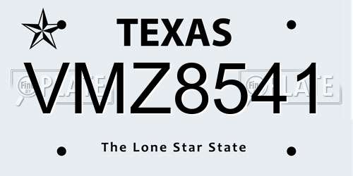 VMZ8541 Texas License Plate