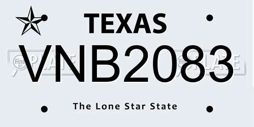 VNB2083 Texas License Plate