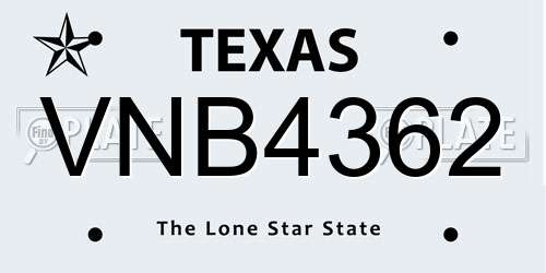VNB4362 Texas License Plate