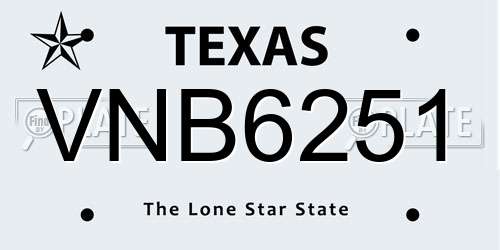 VNB6251 Texas License Plate