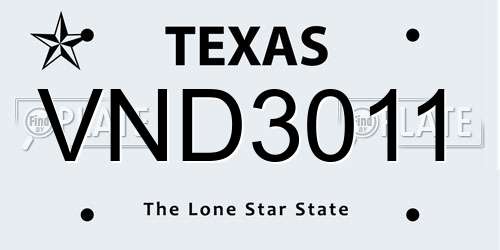 VND3011 Texas License Plate