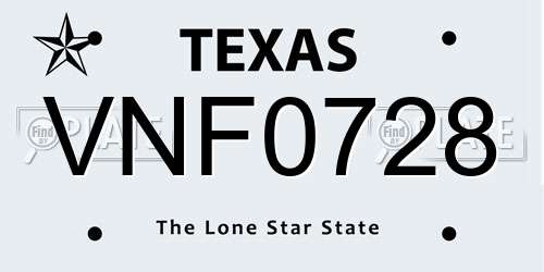 VNF0728 Texas License Plate
