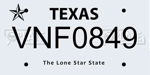 VNF0849 Texas License Plate