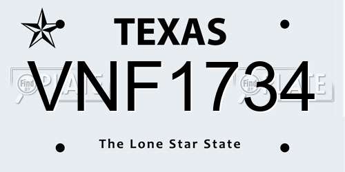 VNF1734 Texas License Plate