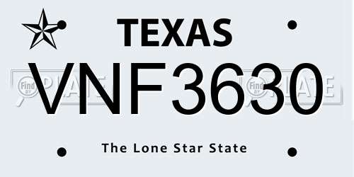VNF3630 Texas License Plate
