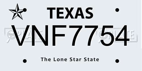 VNF7754 Texas License Plate