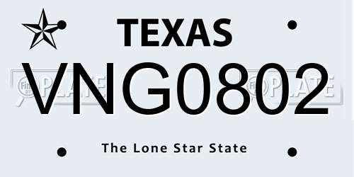 VNG0802 Texas License Plate
