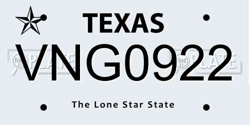 VNG0922 Texas License Plate