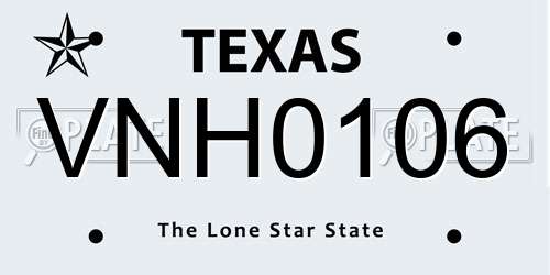 VNH0106 Texas License Plate