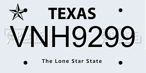 VNH9299 Texas License Plate