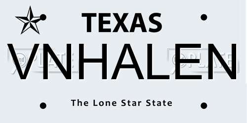 VNHALEN Texas License Plate