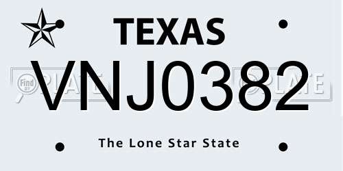 VNJ0382 Texas License Plate