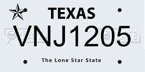 VNJ1205 Texas License Plate