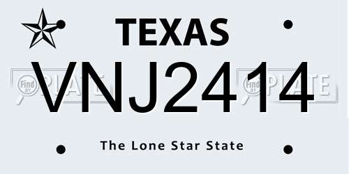 VNJ2414 Texas License Plate