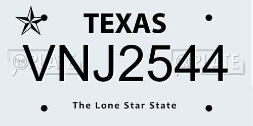 VNJ2544 Texas License Plate