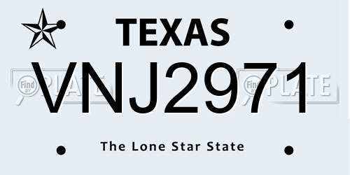 VNJ2971 Texas License Plate