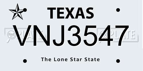 VNJ3547 Texas License Plate