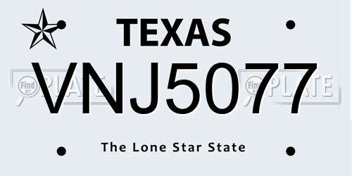 VNJ5077 Texas License Plate