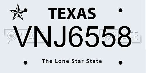VNJ6558 Texas License Plate