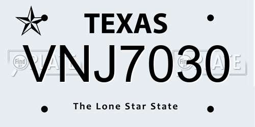 VNJ7030 Texas License Plate