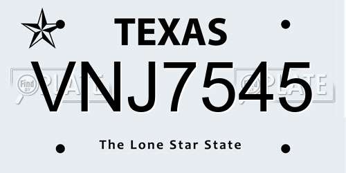VNJ7545 Texas License Plate