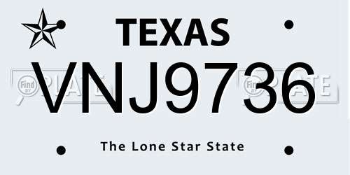 VNJ9736 Texas License Plate