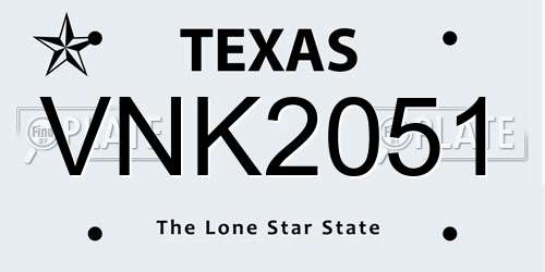 VNK2051 Texas License Plate