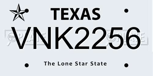 VNK2256 Texas License Plate