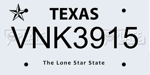 VNK3915 Texas License Plate