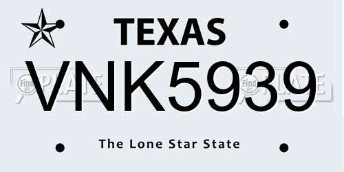 VNK5939 Texas License Plate