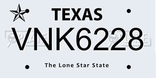 VNK6228 Texas License Plate