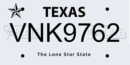VNK9762 Texas License Plate