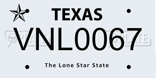 VNL0067 Texas License Plate