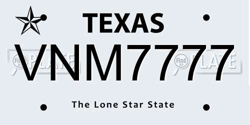 VNM7777 Texas License Plate