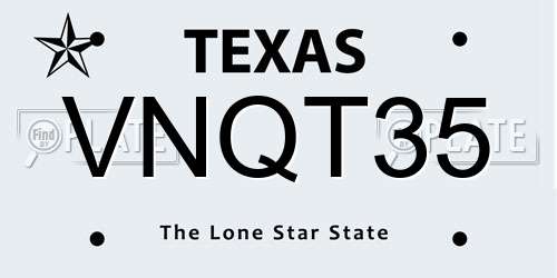 VNQT35 Texas License Plate