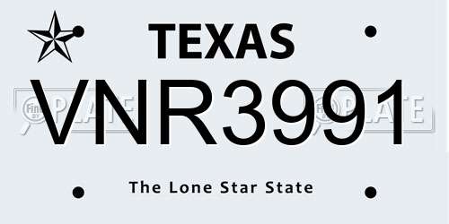 VNR3991 Texas License Plate